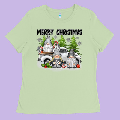 Merry Christmas Gnomies Ladies Tee Designed By Texasbilliewilder