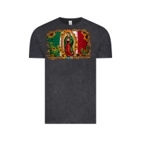 Vintage Black our lady of Guadalupe Mexican flag background Vintage Tee - Jasminsmagicworld