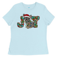 Baby Blue french bulldog christmas joy Ladies Tee - RanaPortraitStore