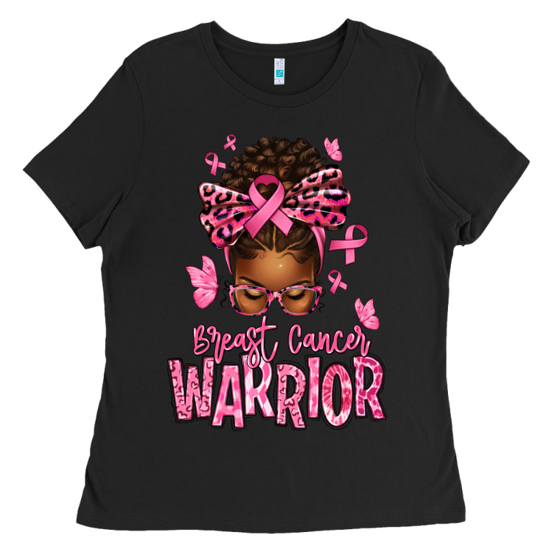 Brest Cancer Warrior Afro Messy Bun Ladies Tee by texasbilliewilder | Teevron