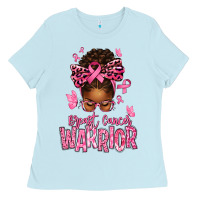 Baby Blue brest cancer warrior afro messy bun Ladies Tee - texasbilliewilder