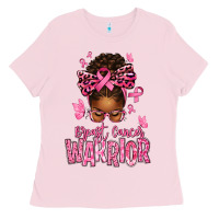 Bubblegum Pink brest cancer warrior afro messy bun Ladies Tee - texasbilliewilder