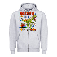 Heather Grey roaring into 4th grade Zipper Hoodie - BundleAndBundleShop