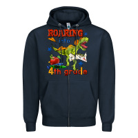 Navy roaring into 4th grade Zipper Hoodie - BundleAndBundleShop
