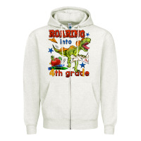 Oatmeal Heather roaring into 4th grade Zipper Hoodie - BundleAndBundleShop