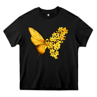 Black flowers and childhood cancer ribbon butterfly Heavy Core Tee - texasbilliewilder