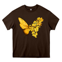 Chocolate Brown flowers and childhood cancer ribbon butterfly Heavy Core Tee - texasbilliewilder