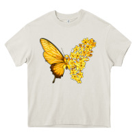 Cream flowers and childhood cancer ribbon butterfly Heavy Core Tee - texasbilliewilder