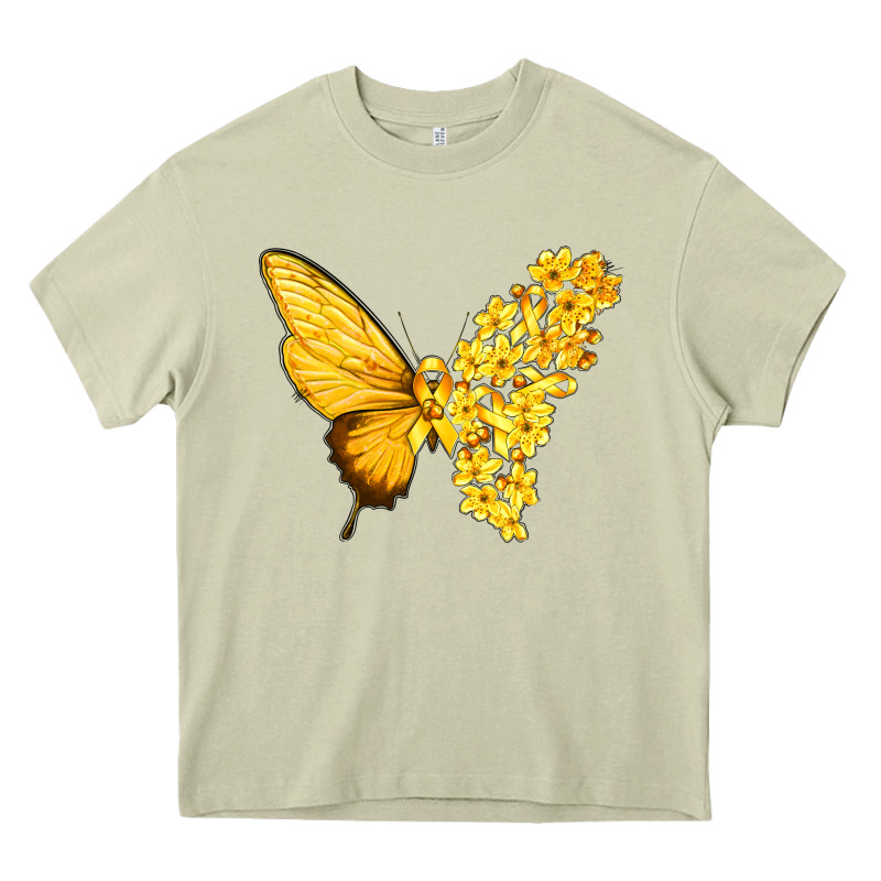 Flowers And Childhood Cancer Ribbon Butterfly Heavy Core Tee by texasbilliewilder | Teevron
