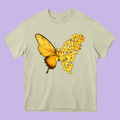 Flowers And Childhood Cancer Ribbon Butterfly Heavy Core Tee Designed By Texasbilliewilder