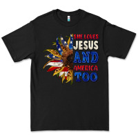 Black She loves Jesus and America too 4th of july Premium Tee - CowGirlArtShop