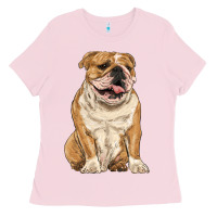 Bubblegum Pink english bulldog Ladies Tee - RanaPortraitStore