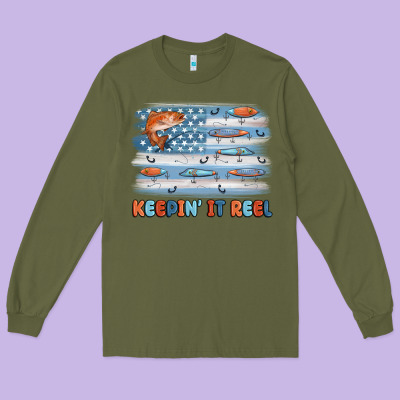 Fishing Lure Flag Keepin' It Reel Long Sleeve Tee Designed By Maliassmallbusiness