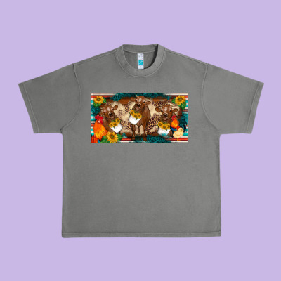 Western Cow Cockerel Chick  Serape Leopard Sunflowers License Plate Te Urban Heavy Tee Designed By Barkaloodesign