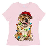 Bubblegum Pink christmas bulldog Ladies Tee - RanaPortraitStore