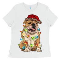 White christmas bulldog Ladies Tee - RanaPortraitStore