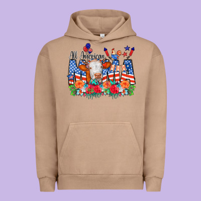 All American Mama Cow Flowers Urban Hoodie Designed By Cowcowdesign