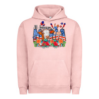 Pigment Salmon All American Mama Cow Flowers Urban Hoodie - CowCowDesign