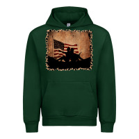 Forest Green America Western Cowboy and Cowgirl Leopard Frame Urban Hoodie - CowCowDesign