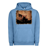 Pigment Pebble Blue America Western Cowboy and Cowgirl Leopard Frame Urban Hoodie - CowCowDesign