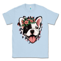 Dusty Blue french bulldog floral Classic Tee - Jasminsmagicworld