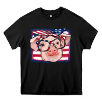 Black american flag pig Heavy Core Tee - RanaPortraitStore