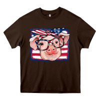 Chocolate Brown american flag pig Heavy Core Tee - RanaPortraitStore