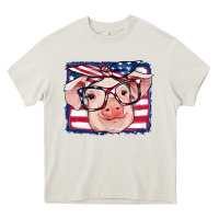 Cream american flag pig Heavy Core Tee - RanaPortraitStore