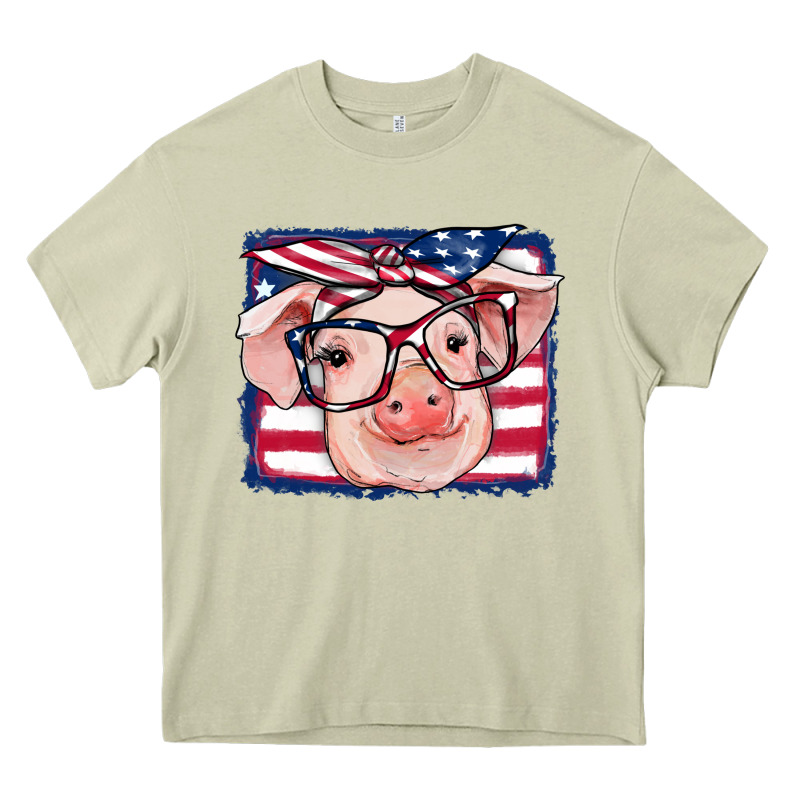 American Flag Pig Heavy Core Tee by RanaPortraitStore | Teevron