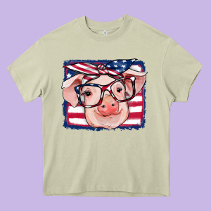 American Flag Pig Heavy Core Tee Designed By Ranaportraitstore