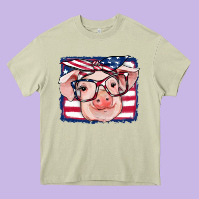 American Flag Pig Heavy Core Tee Designed By Ranaportraitstore