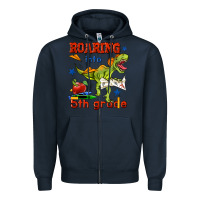 Navy roaring into 5th grade Zipper Hoodie - BundleAndBundleShop