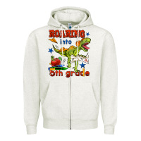 Oatmeal Heather roaring into 5th grade Zipper Hoodie - BundleAndBundleShop