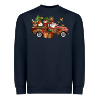 Navy Christmas Truck Elf Santa snowman reindeer Heavyweight Sweatshirt - NancyCooperArtShop