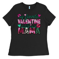 Black my favorite valentine calls me mama Ladies Tee - Zillion Design Studio