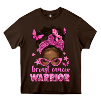 Chocolate Brown afro messy bun breast cancer warrior Heavy Core Tee - texasbilliewilder