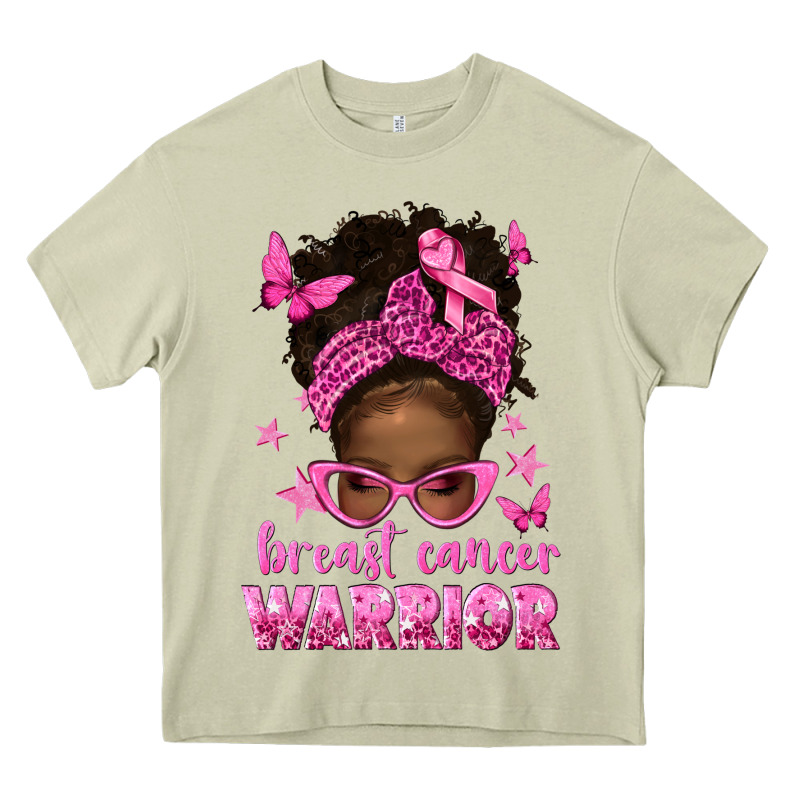 Afro Messy Bun Breast Cancer Warrior Heavy Core Tee by texasbilliewilder | Teevron
