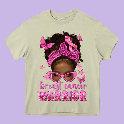 Afro Messy Bun Breast Cancer Warrior Heavy Core Tee Designed By Texasbilliewilder