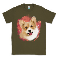 Army Green corgi peach watercolor background Classic Tee - Jasminsmagicworld
