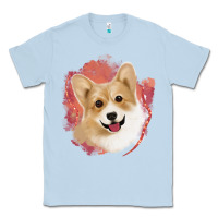 Dusty Blue corgi peach watercolor background Classic Tee - Jasminsmagicworld