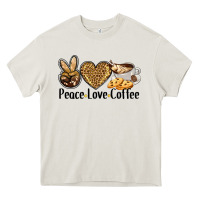 Cream peace love coffee Heavy Core Tee - BarkalooDesign