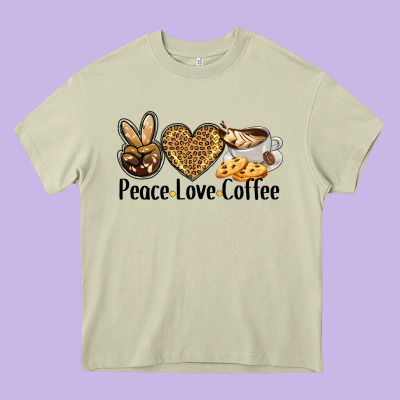 Peace Love Coffee Heavy Core Tee Designed By Barkaloodesign