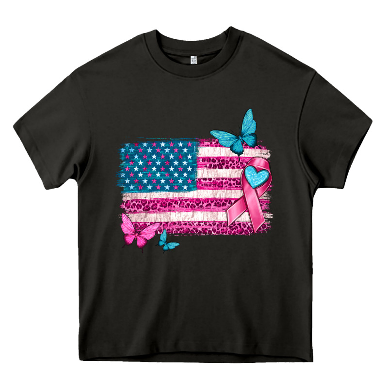 American Flag Breast Cancer With Ribbon Heavy Core Tee by texasbilliewilder | Teevron