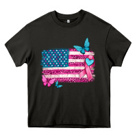 Asphalt American flag breast cancer with ribbon Heavy Core Tee - texasbilliewilder