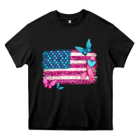 Black American flag breast cancer with ribbon Heavy Core Tee - texasbilliewilder