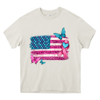 Cream American flag breast cancer with ribbon Heavy Core Tee - texasbilliewilder
