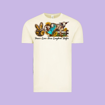 Peace Love Longhorn Heifer Vintage Tee Designed By Lillyallendesigns