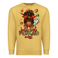 Antique Gold Santa's Favorite Medicaid Analyst Afro Messy Bun Premium Sweatshirt - texasbilliewilder