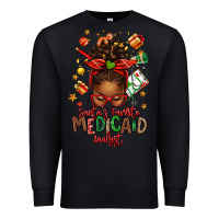 Black Santa's Favorite Medicaid Analyst Afro Messy Bun Premium Sweatshirt - texasbilliewilder