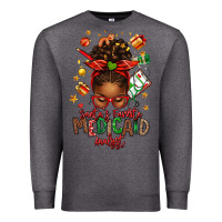 Charcoal Heather Santa's Favorite Medicaid Analyst Afro Messy Bun Premium Sweatshirt - texasbilliewilder